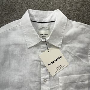 Thom Aaron‎ Mens M Linen Short Sleeve Button Up Shirt White Casual Summer NWT